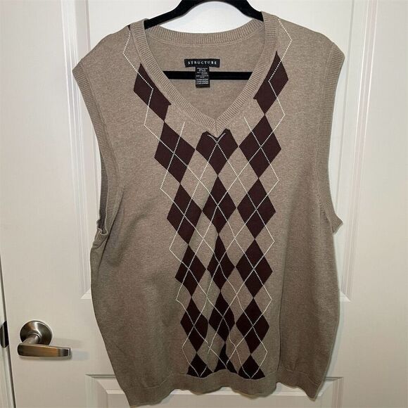 Structure‎ Men's Argyle Sweater Vest Brown V-Neck XL Sleeveless - Picture 1 of 7